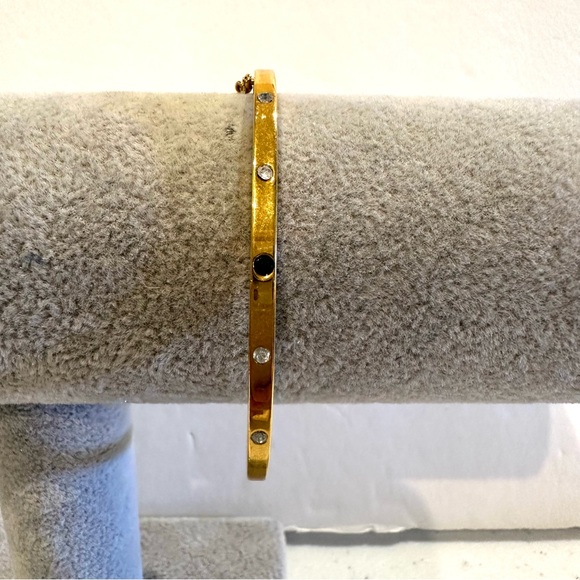 LDADPR Bracelet- Bangle w/ hinged open gold tone w/ clear & black rhinestones - Picture 8 of 15